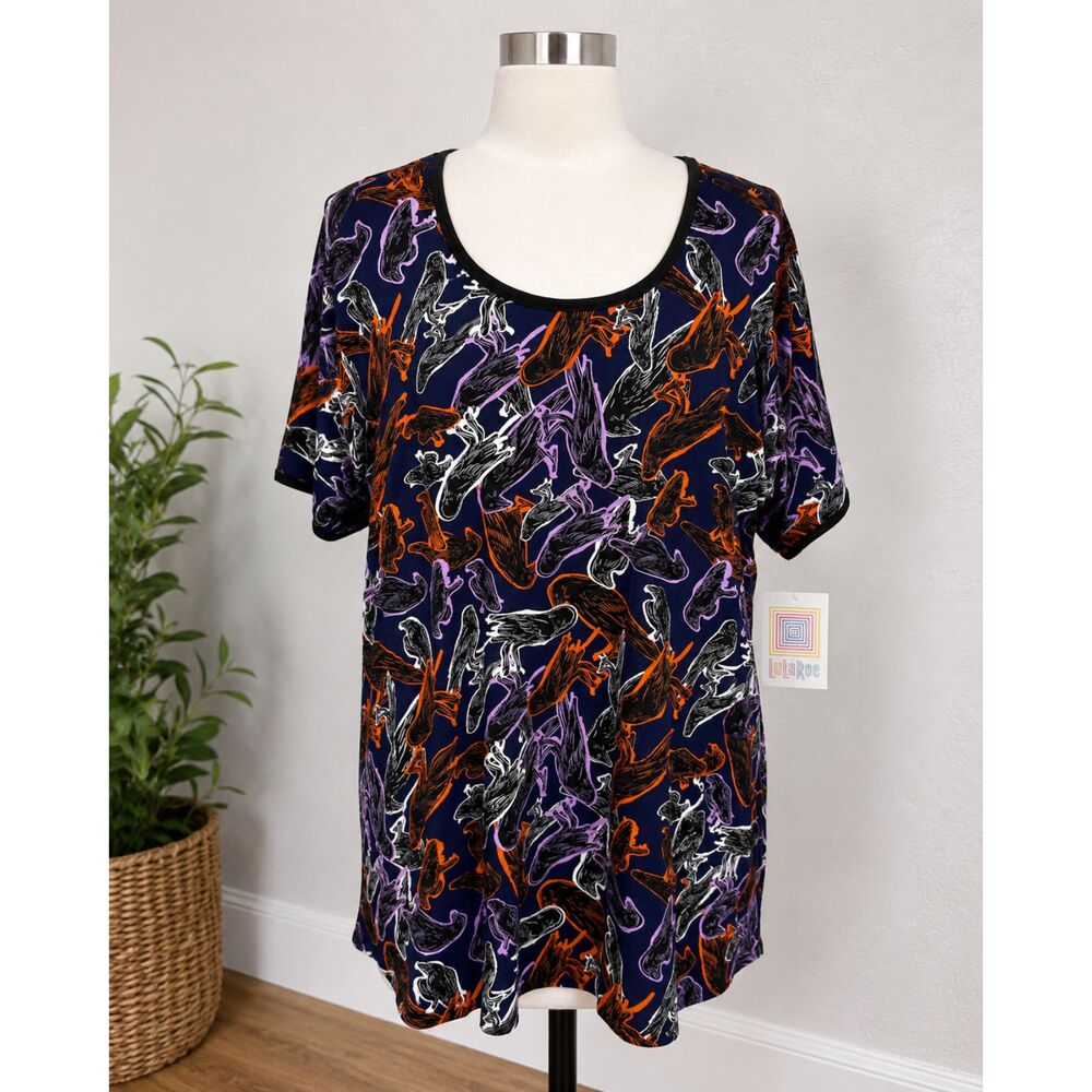 LuLaRoe Women’s 2XL Classic T NWT Raven Crow Halloween Purple Orange Shirt